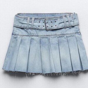 Zara Pleated Denim Skirt